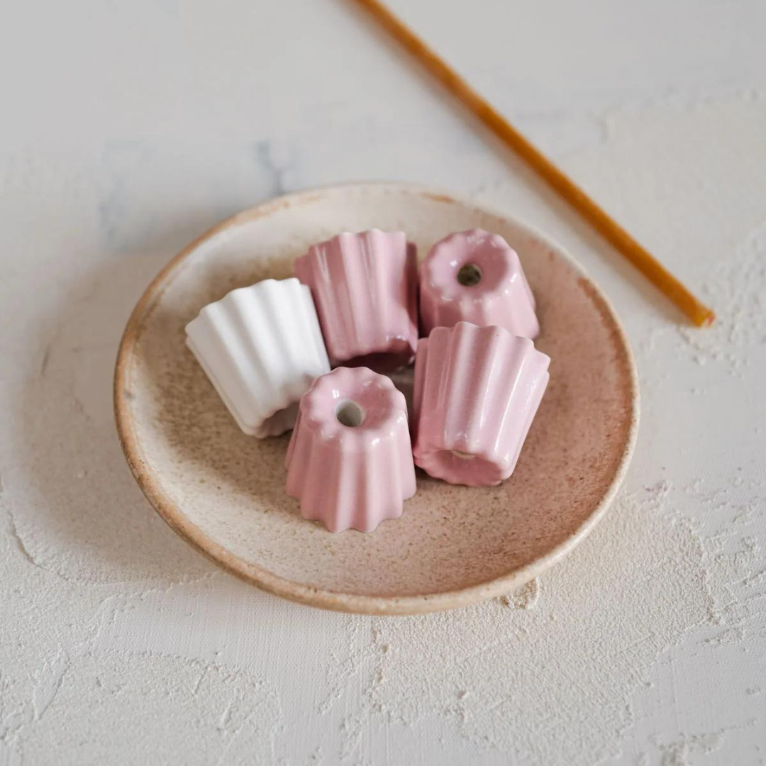 OVO Things %uyum_store% Canelé Porcelain Candle Holder | Pink Candle Holders